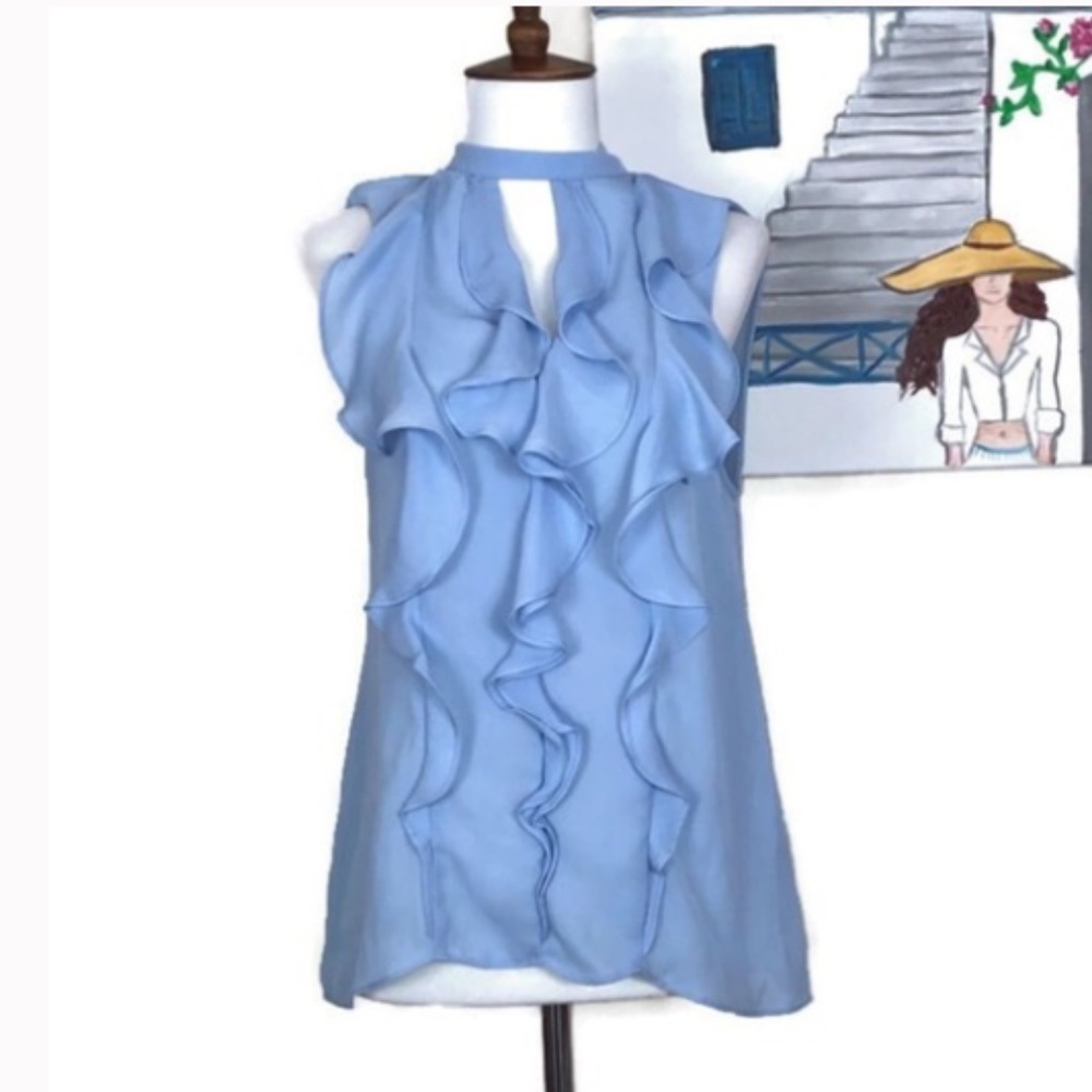 Parker Blue Ruffle Keyhole Sleeveless Top Size XS